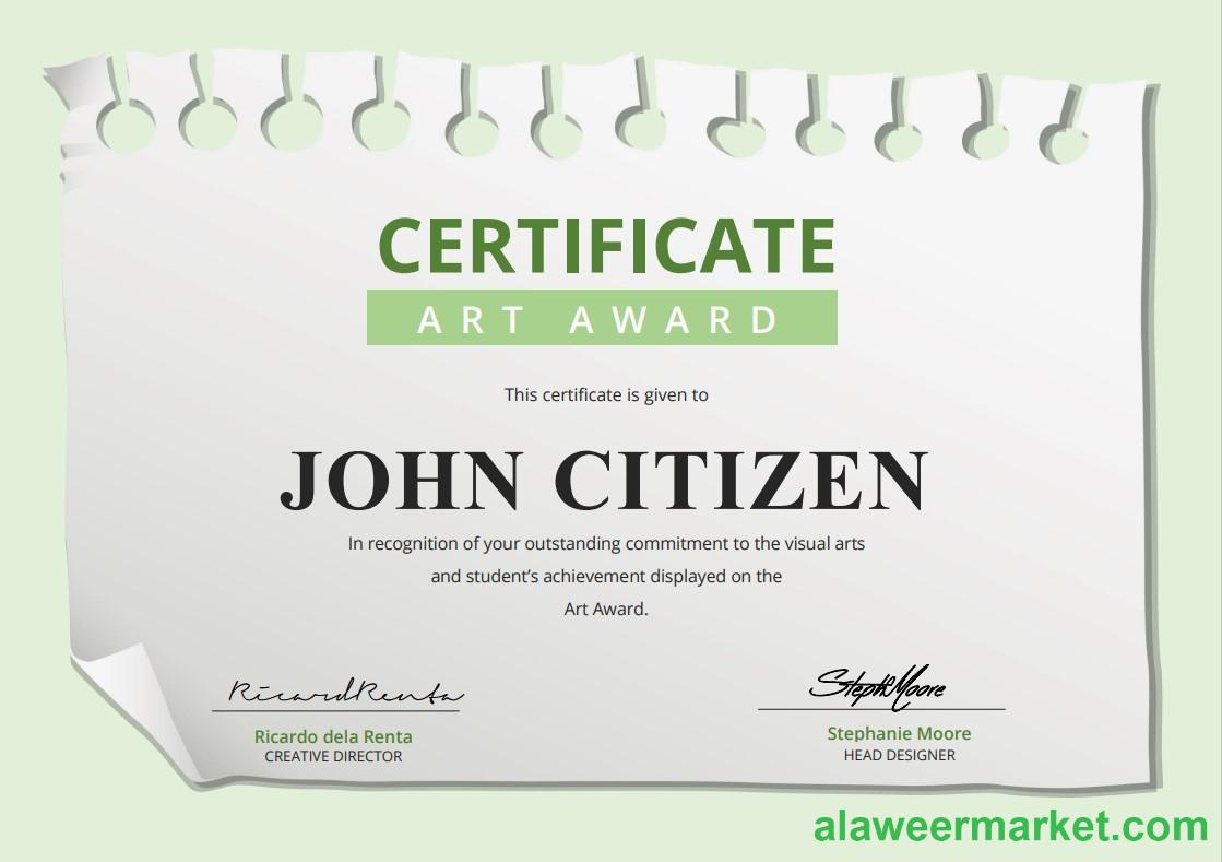 USA Art Award Certificate template in Word and PDF format